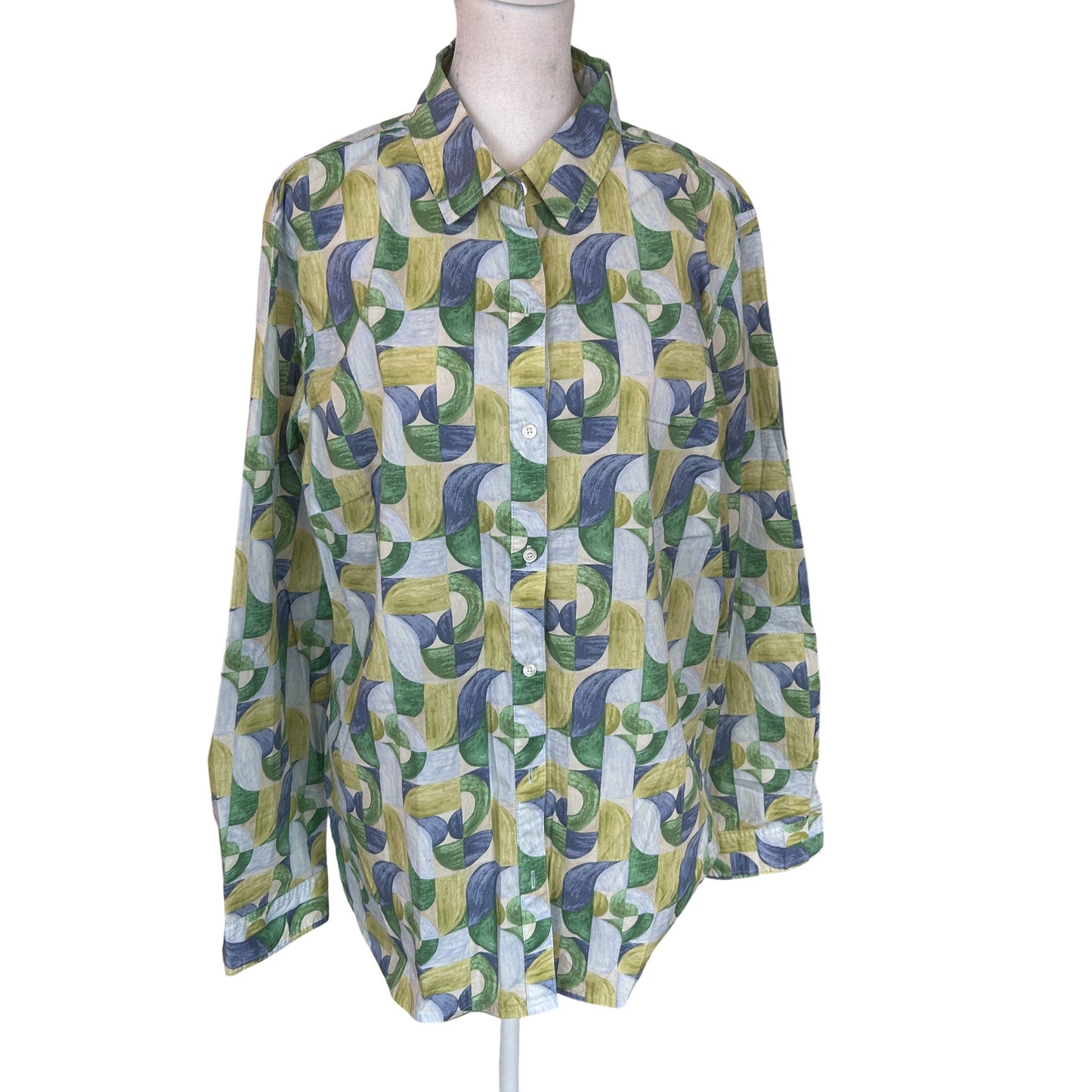 J. McLaughlin Yellow, Blue, Green White  Button Down Top Womens Size XL