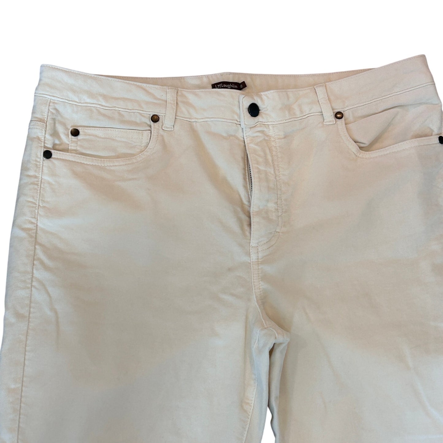 J. McLaughlin Ivory Winter White Velvet Pants Womens Size 12 Black Accents