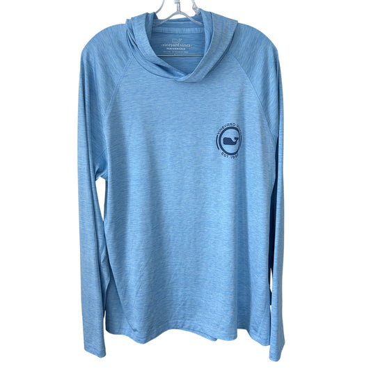 Vineyard Vines Performance Ocean Blue Long Sleeve Hooded Tee Mens Size Large