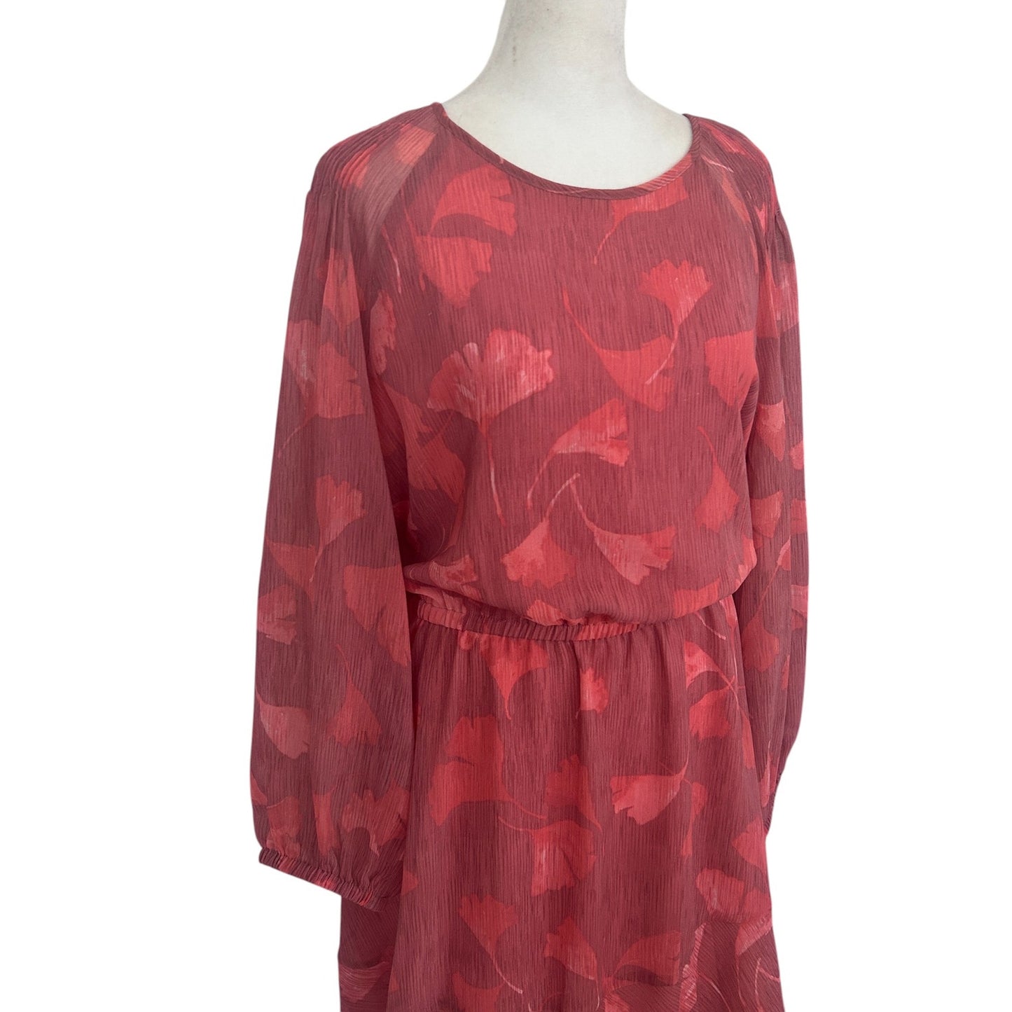 H Halton Pink Floral Long Sleeve Short Ruffled Dress Womens Size Large