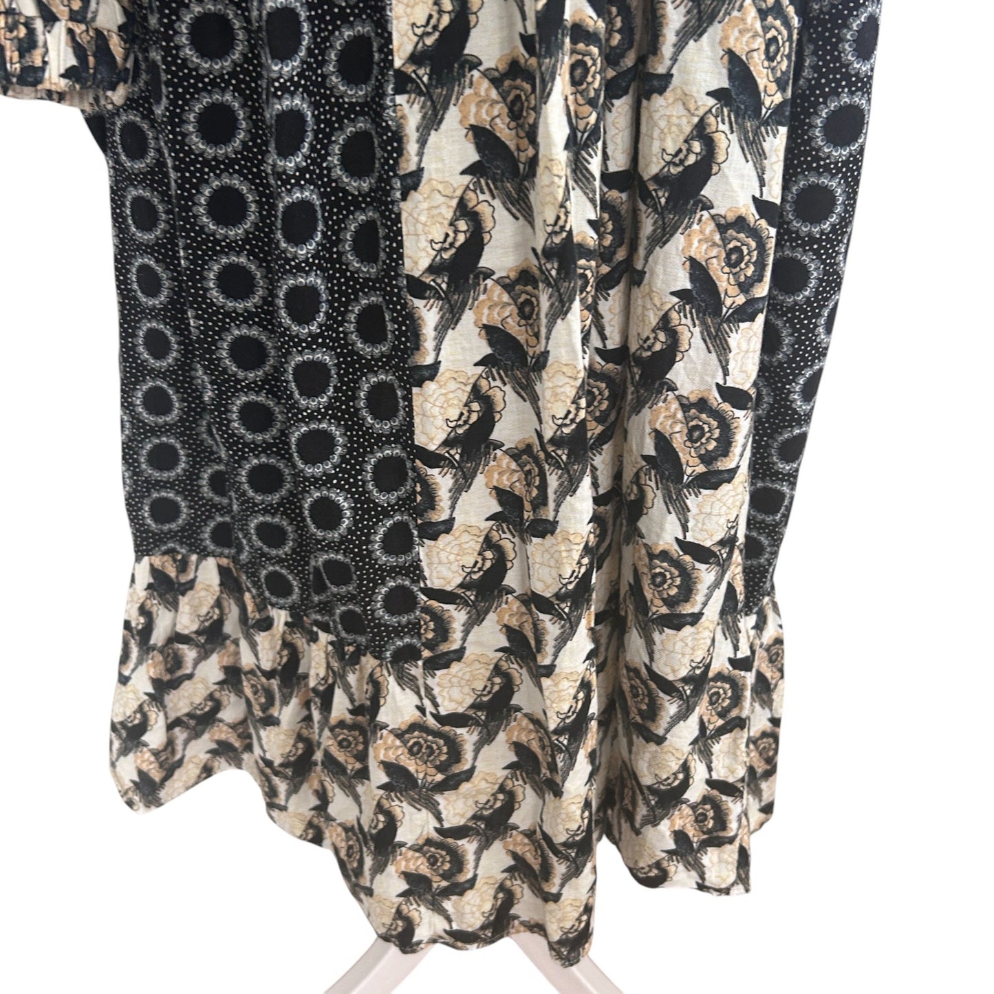 Treasure & Bond Black, Tan, Gold Floral Long Sleeve Maxi Dress Womens Size Large