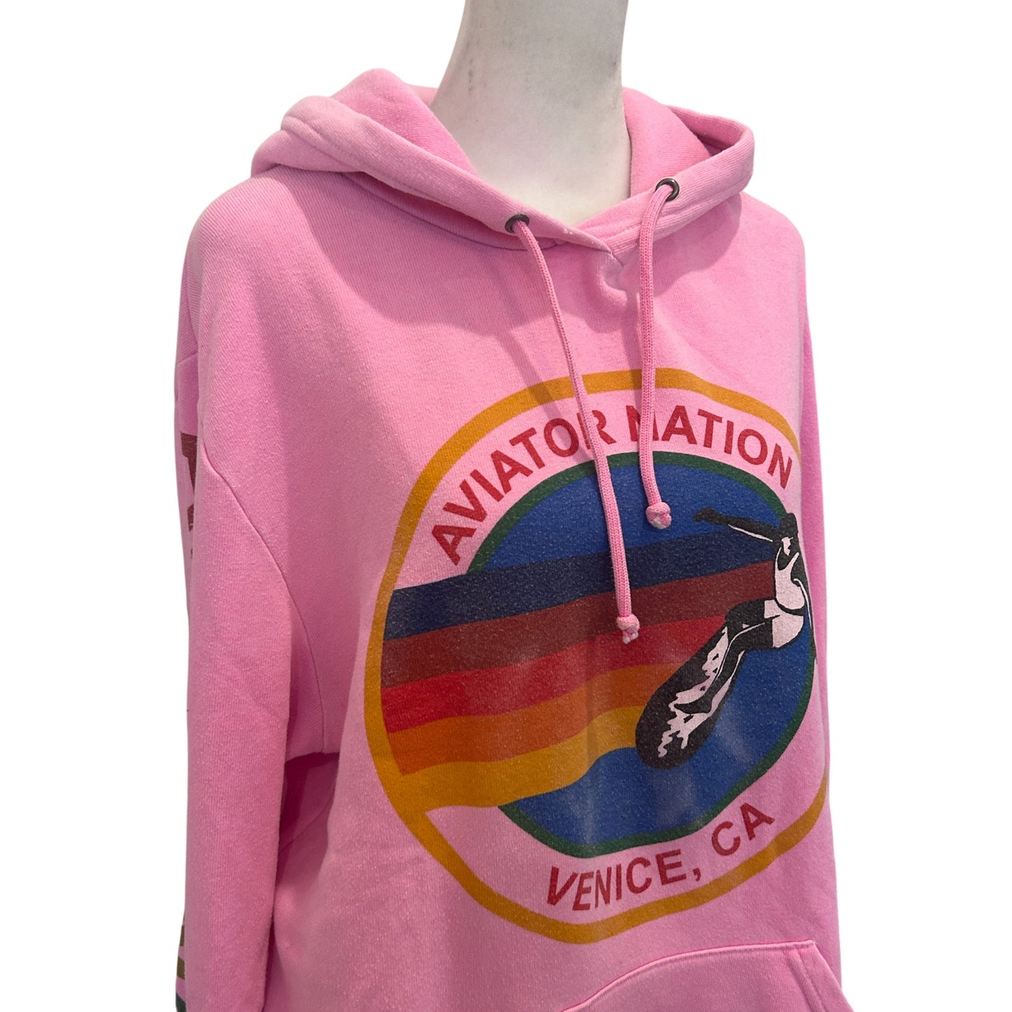 Aviator Nation Pink Surfer Hoodie Sweatshirt Womens Size Large