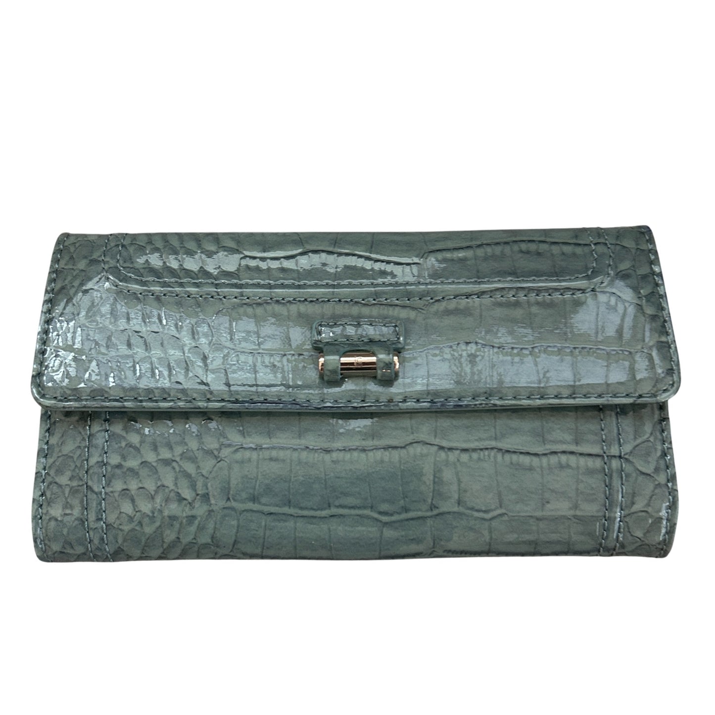 Liz Claiborne Olive Green Faux Patent Leather Croc / Alligator Wallet NEW IN BOX