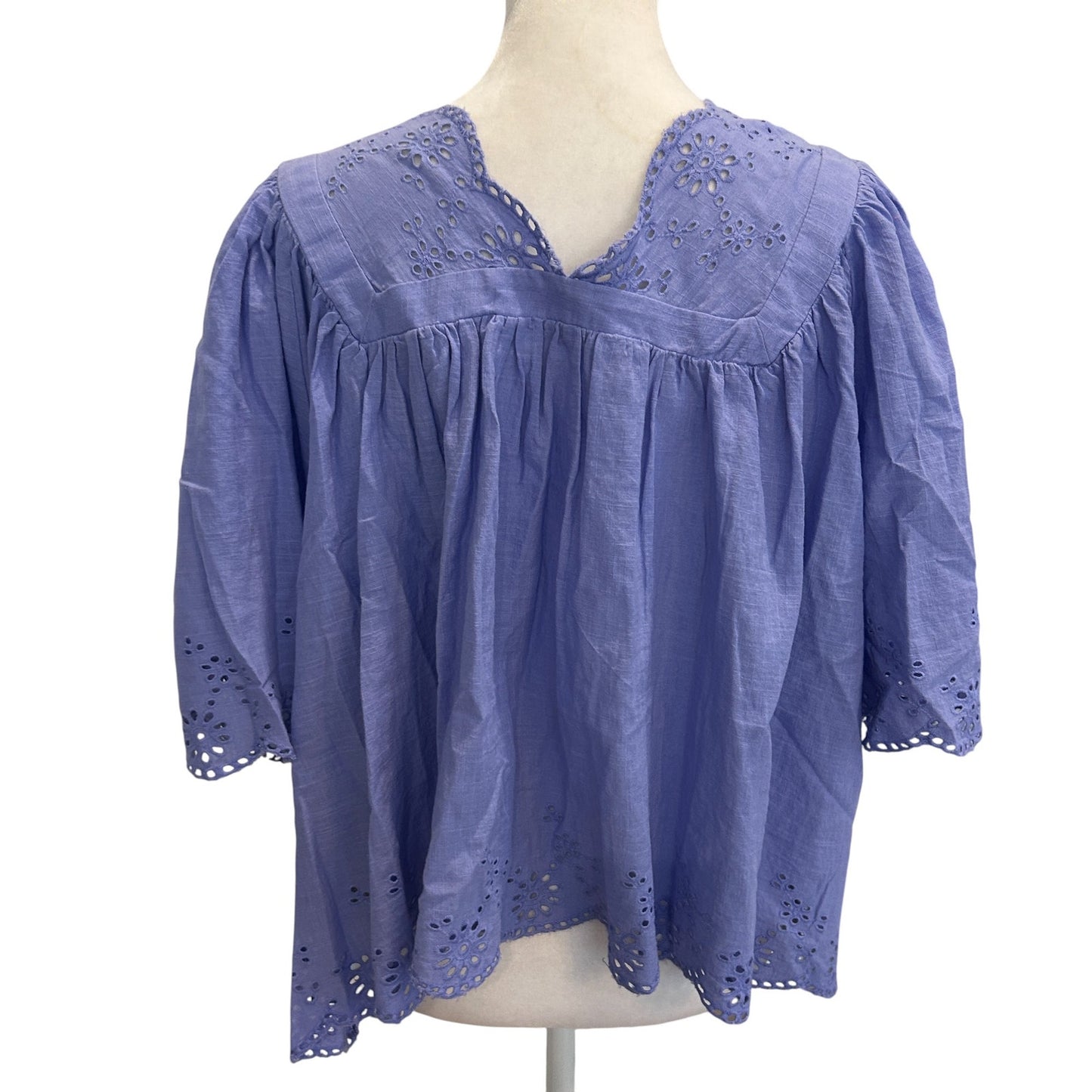Free People Purple Eyelet Boxy Short Sleeve Boho Top Womens Size Small
