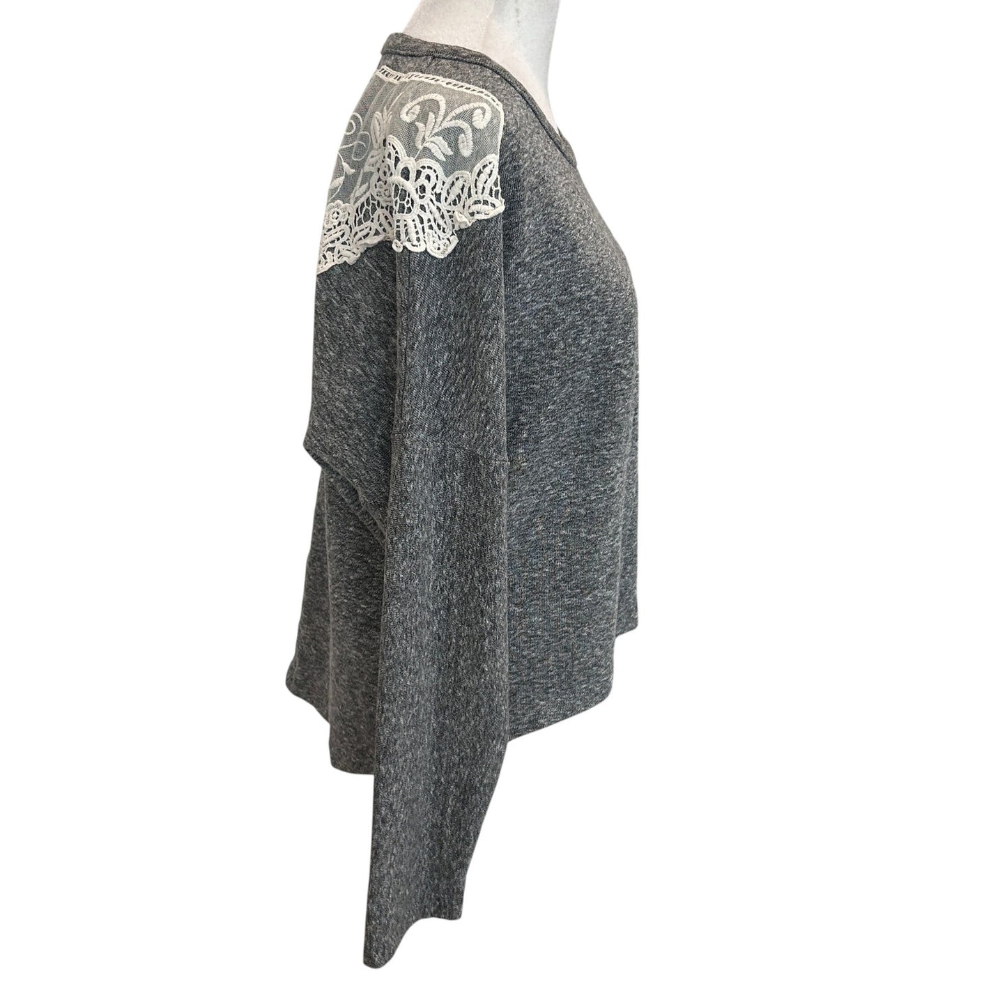 Anthropologie Lili's Closet Gray Knit Pullover White Lace Trim Womens Size Small