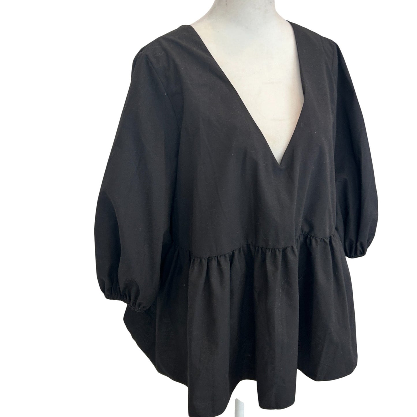 ASOS Design Black Babydoll Short Puff Sleeve Top Blouse Womens Size 10