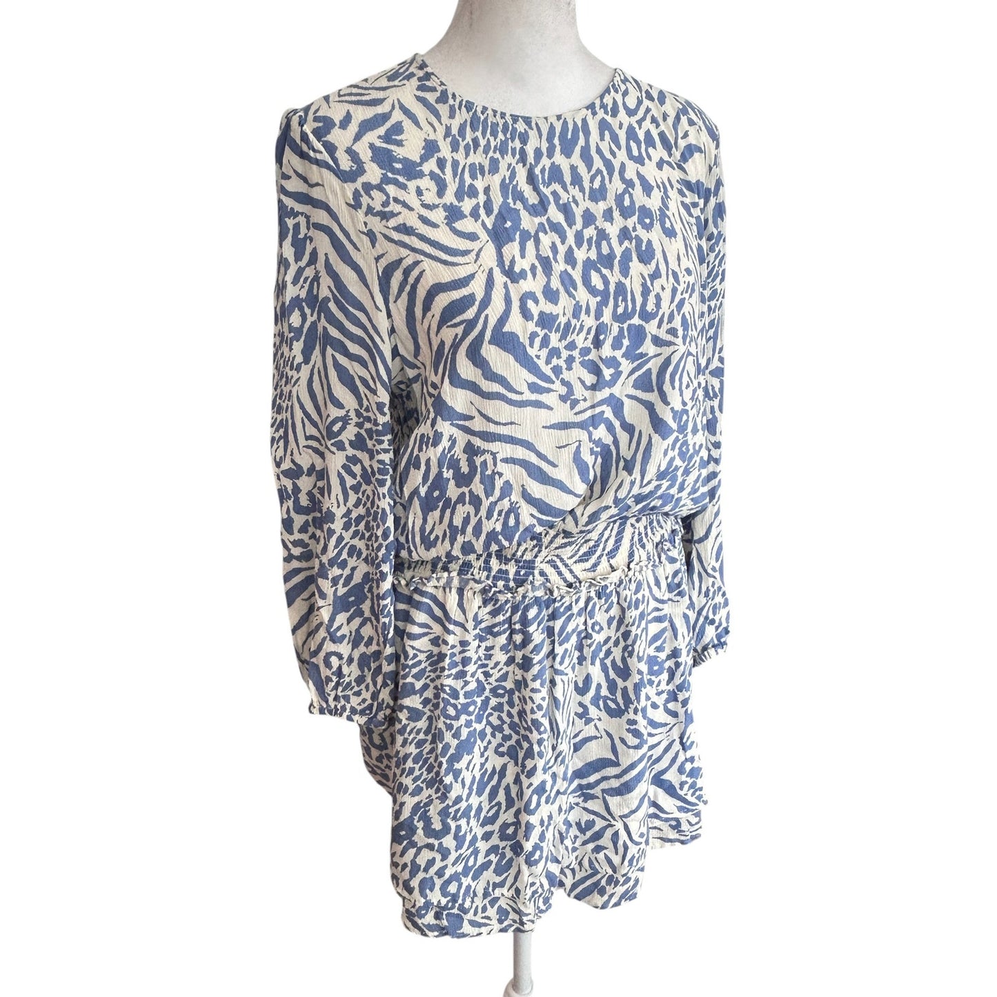Rails Blue and Ivory Inez Mixed Animal Print Dress Womens Size Large