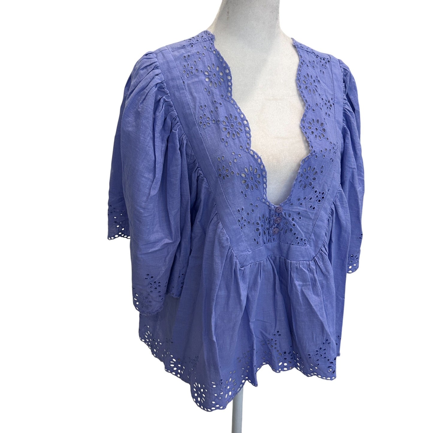 Free People Purple Eyelet Boxy Short Sleeve Boho Top Womens Size Small