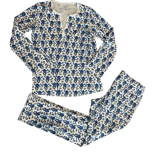 Roller Rabbit Blue Monkey Pajama 2 Piece Set Women’s Size XS Pima Cotton Pants