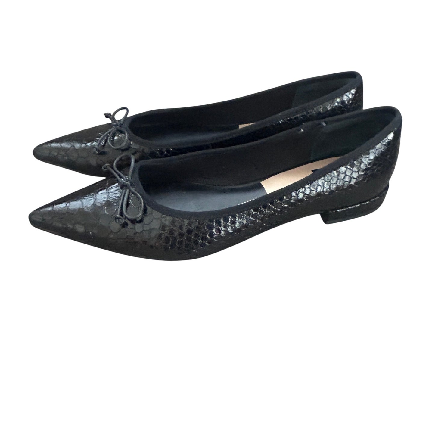 Dolce Vita Palani Black Pointed Toe Flats Black Snake Embossed Womens Size 9.5
