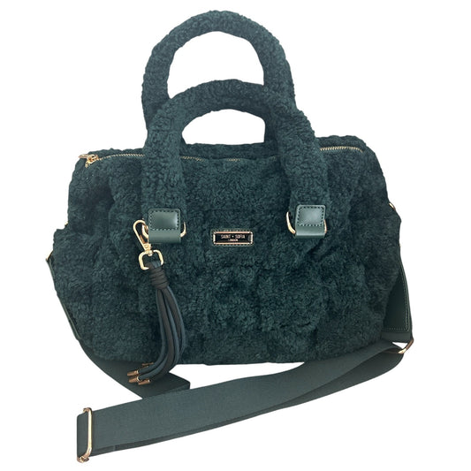 Saint + Sofia Hunter Green Fleece and Leather Shoulder Top Handle Bag