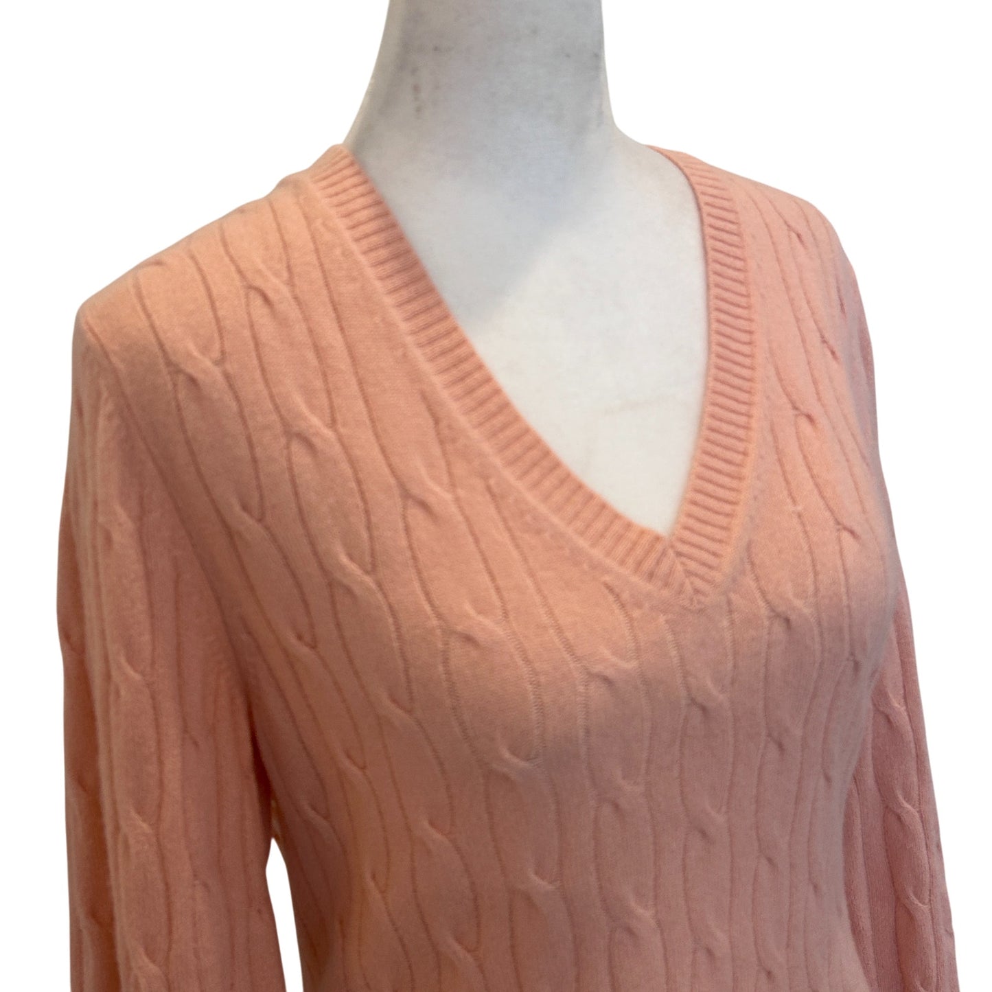 Christopher Fischer Pink V-Neck Cable Knit Cashmere Sweater Womens Size Medium