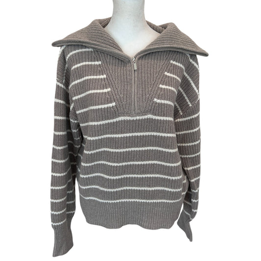 Z Supply NWT Villa Half Zip Sweater Taupe and White Stripe Womens Size Medium