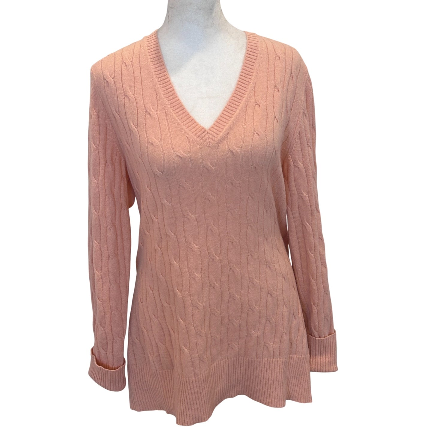 Christopher Fischer Pink V-Neck Cable Knit Cashmere Sweater Womens Size Medium