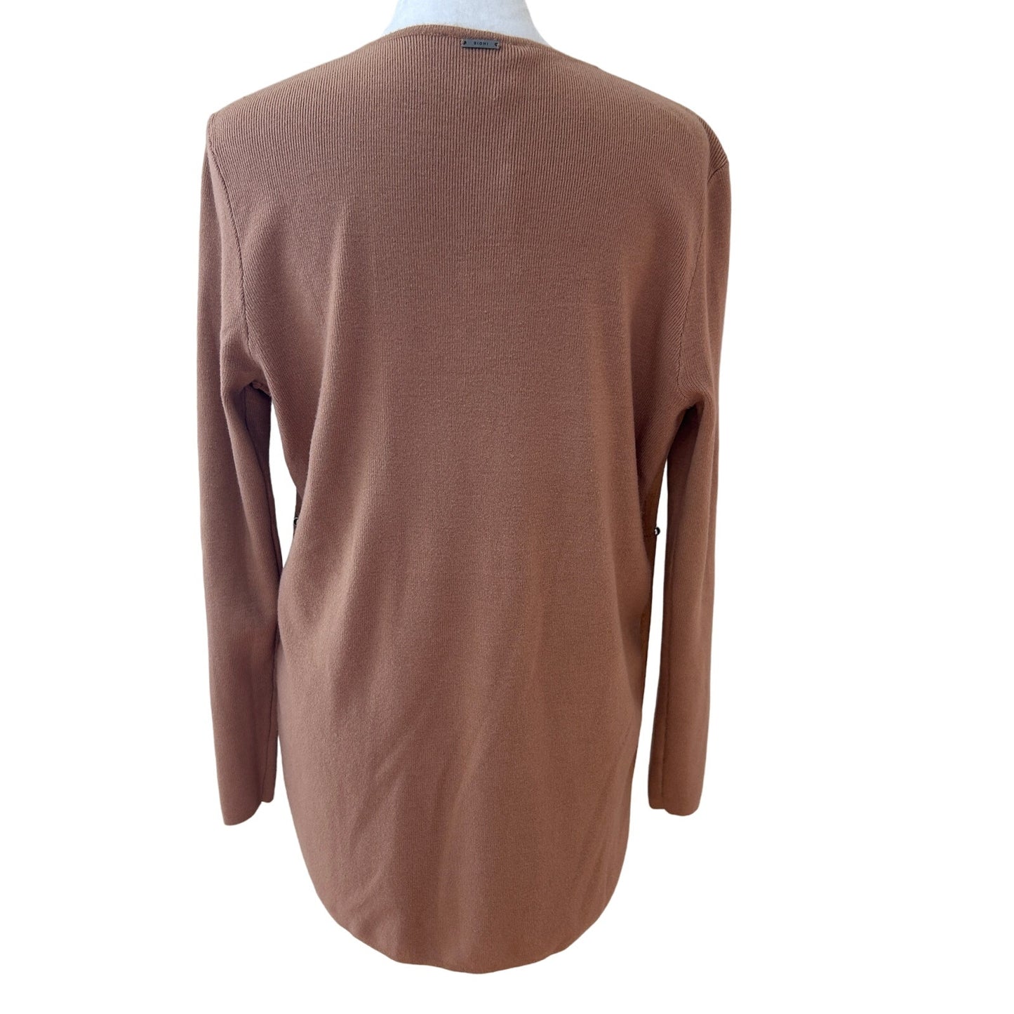 Sioni Caramel Brown Faux Suede and Knit Open Cardigan Womens Size Small NEW