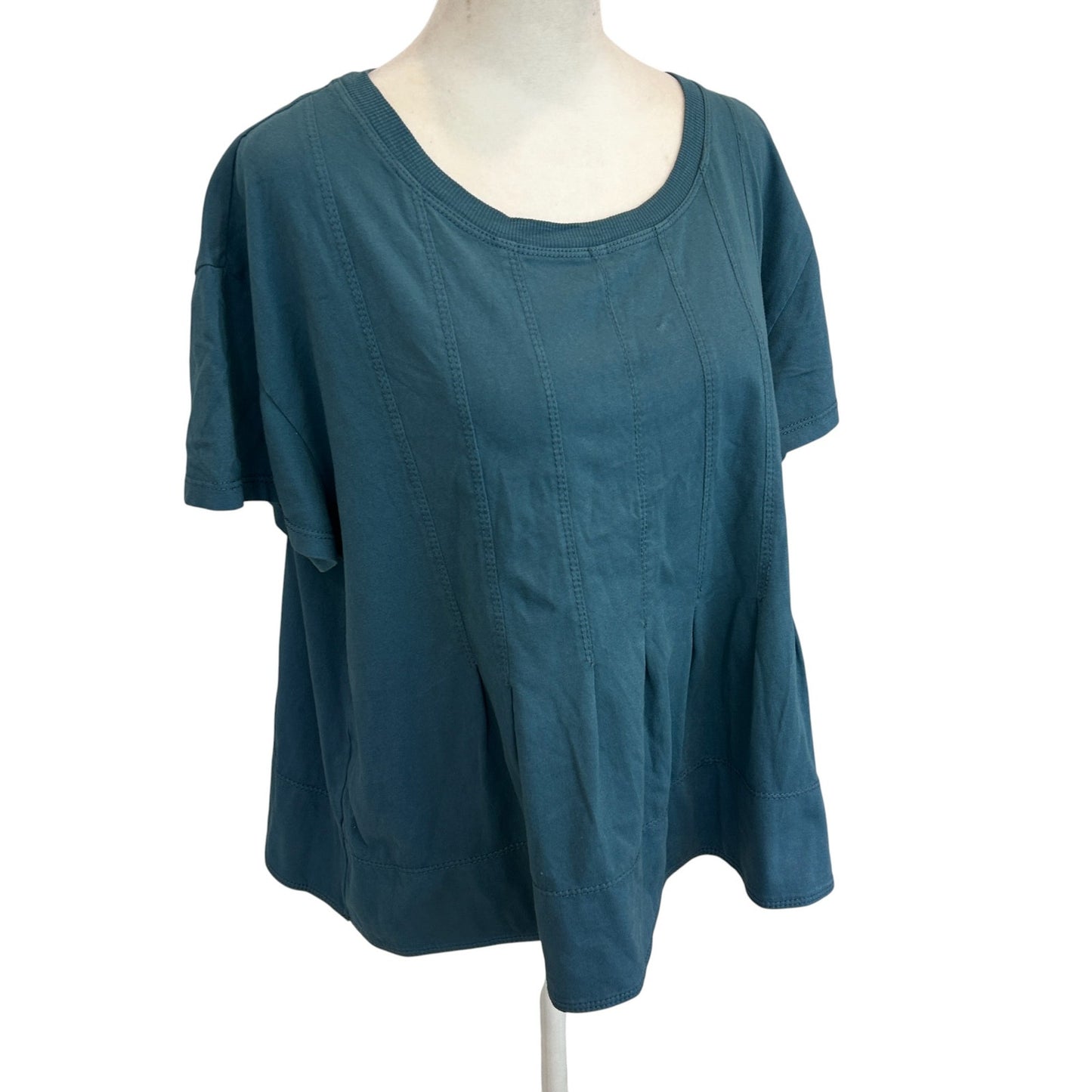 Pilcro Anthropologie Teal Green Short Sleeve Boxy Top Womens Size Medium Petite