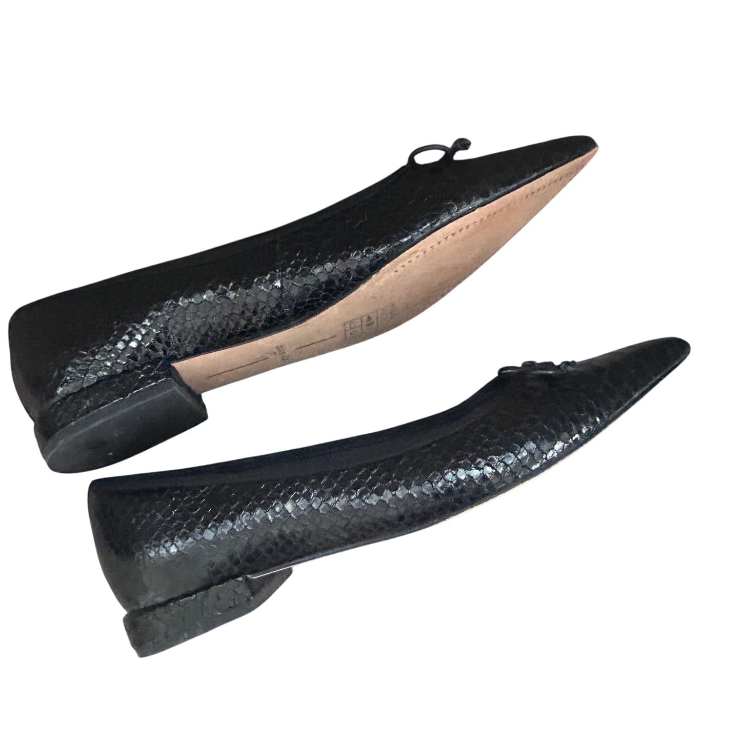 Dolce Vita Palani Black Pointed Toe Flats Black Snake Embossed Womens Size 9.5