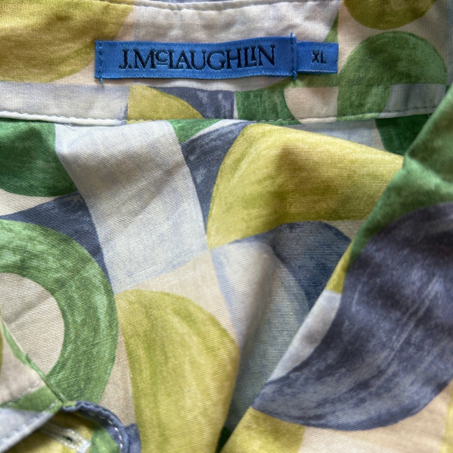 J. McLaughlin Yellow, Blue, Green White  Button Down Top Womens Size XL