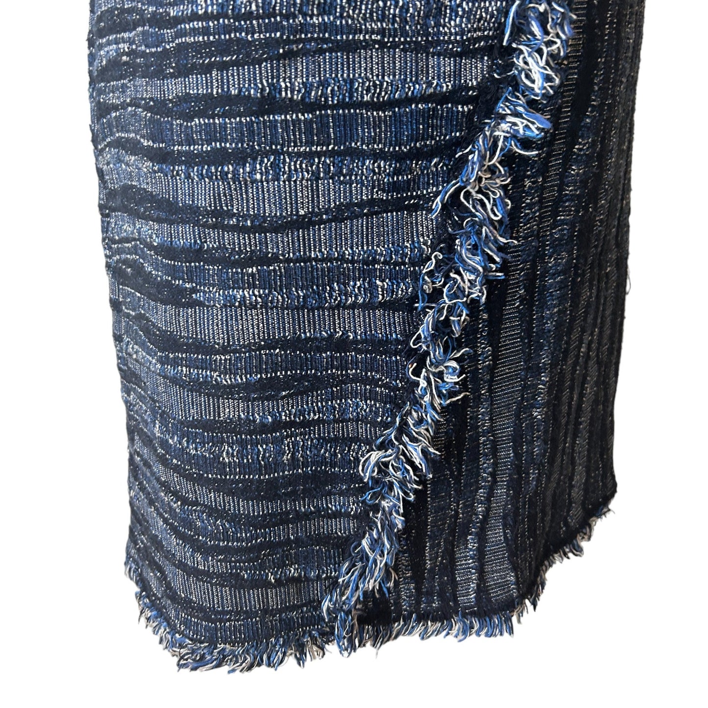 Rebecca Taylor Blue Tweed and Denim Sleeveless Shift Dress Fringe Womens Size 4