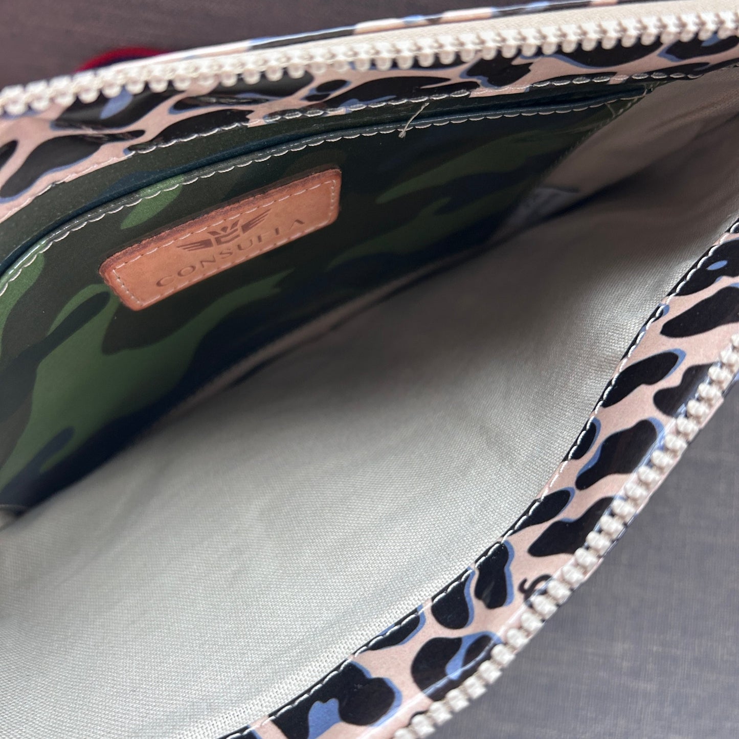 Consuela Blue Jag Downtown Crossbody Animal Print Woven Strap Patent Leather