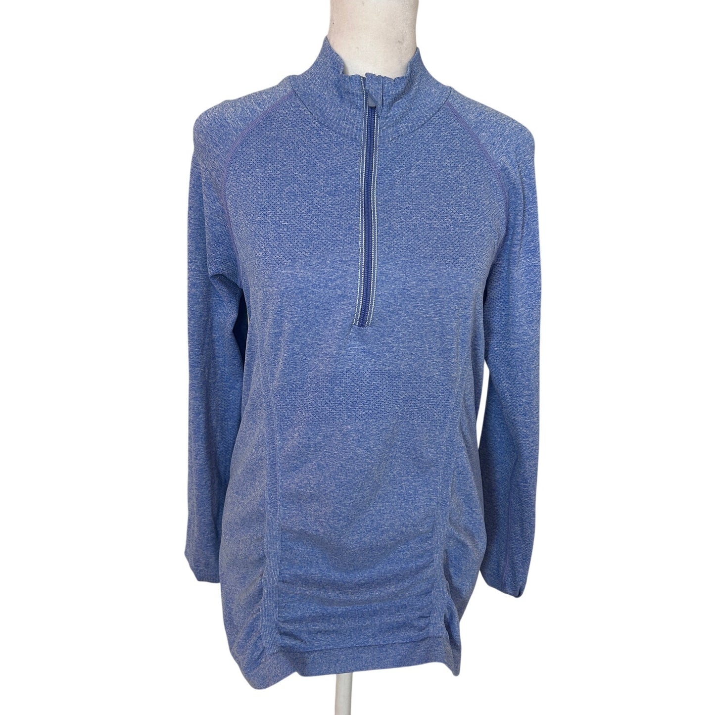 Athleta Momentum Blue 1/4 Zip Long Sleeve Ruched Pullover Shirt Size Large
