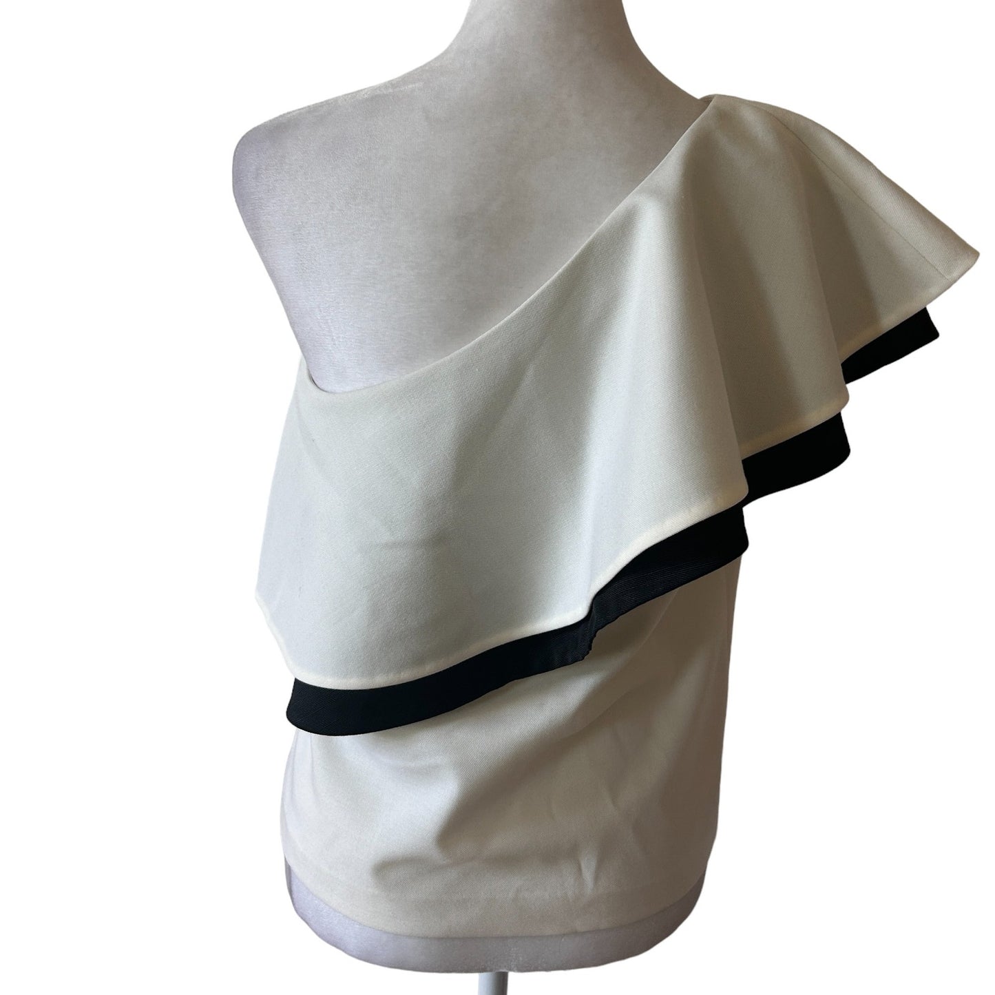 Rachel Zoe Ivory, Black Johanna One Shoulder Flounce Top Womens Size 2