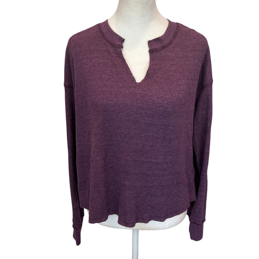 Michael Stars NEW Delia Boxy Thermal Long Sleeve Top Purple Grape Womens Size XS