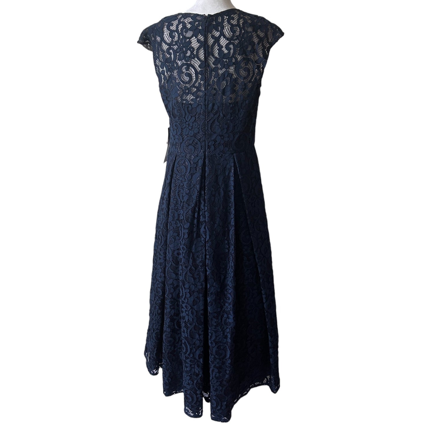 Carmen Marc Valvo Infusion Navy Blue Embellished Lace High Low Dress NEW Size 10