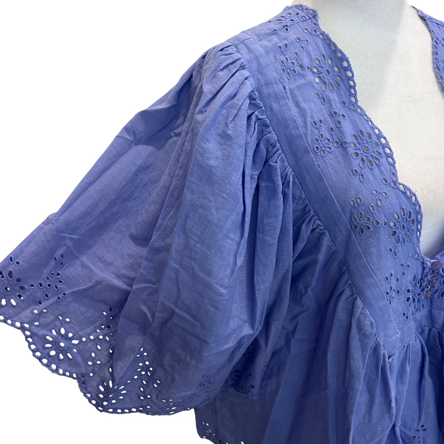 Free People Purple Eyelet Boxy Short Sleeve Boho Top Womens Size Small