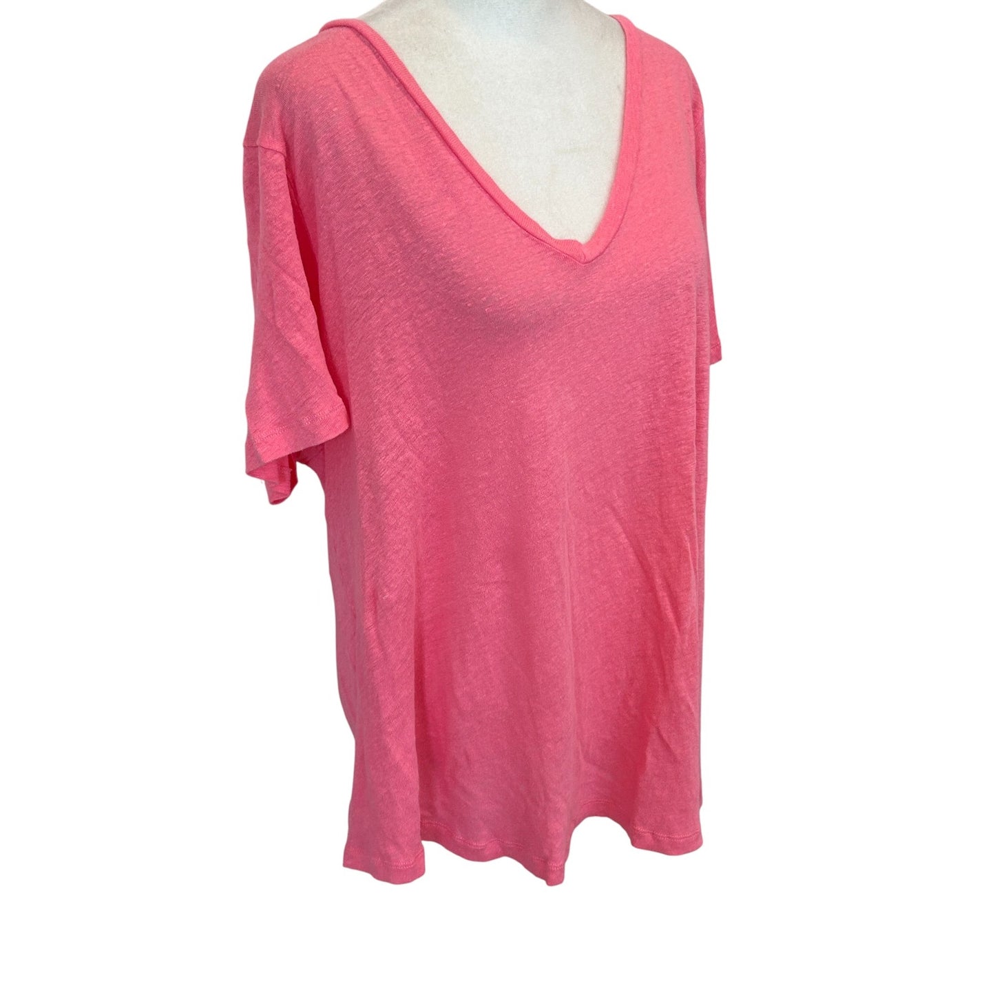 Vineyard Vines Pink 100% linen Short Sleeve V-Neck Tee Shirt Womens Size XL