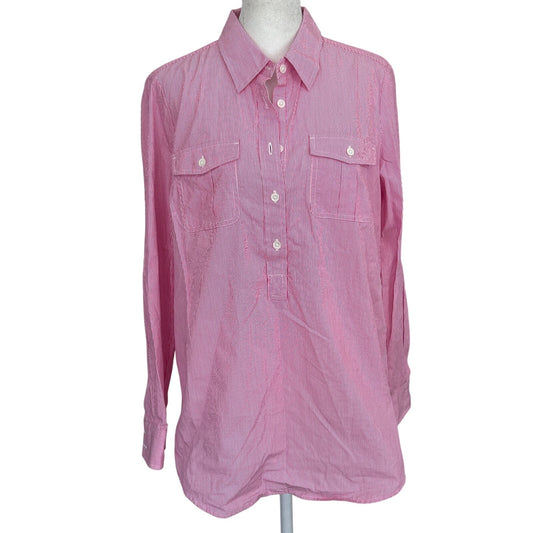 Vineyard Vines Pink and White Striped 1/2 Button DownTop Womens Size 6