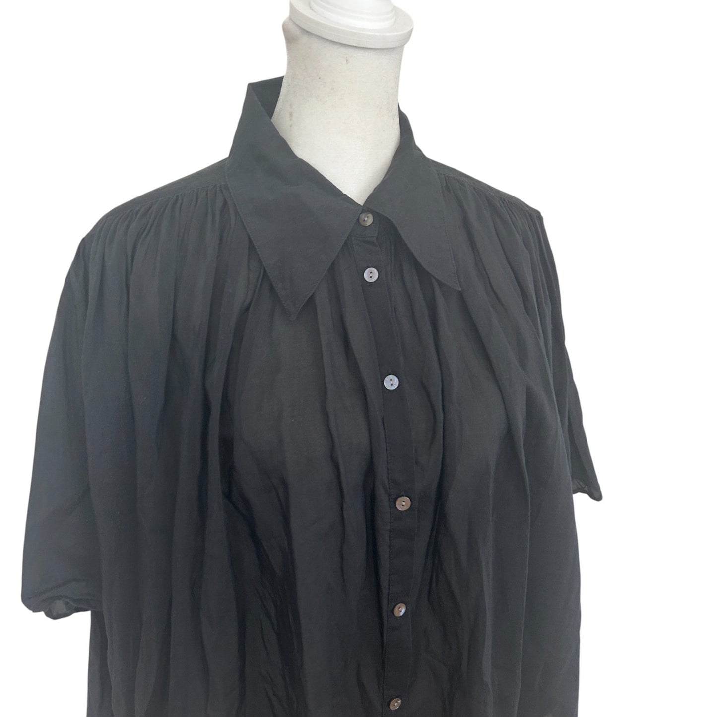 Banana Repulic Black Silk Blend Boxy Flowy Short Sleeve Blouse Womens Size Large