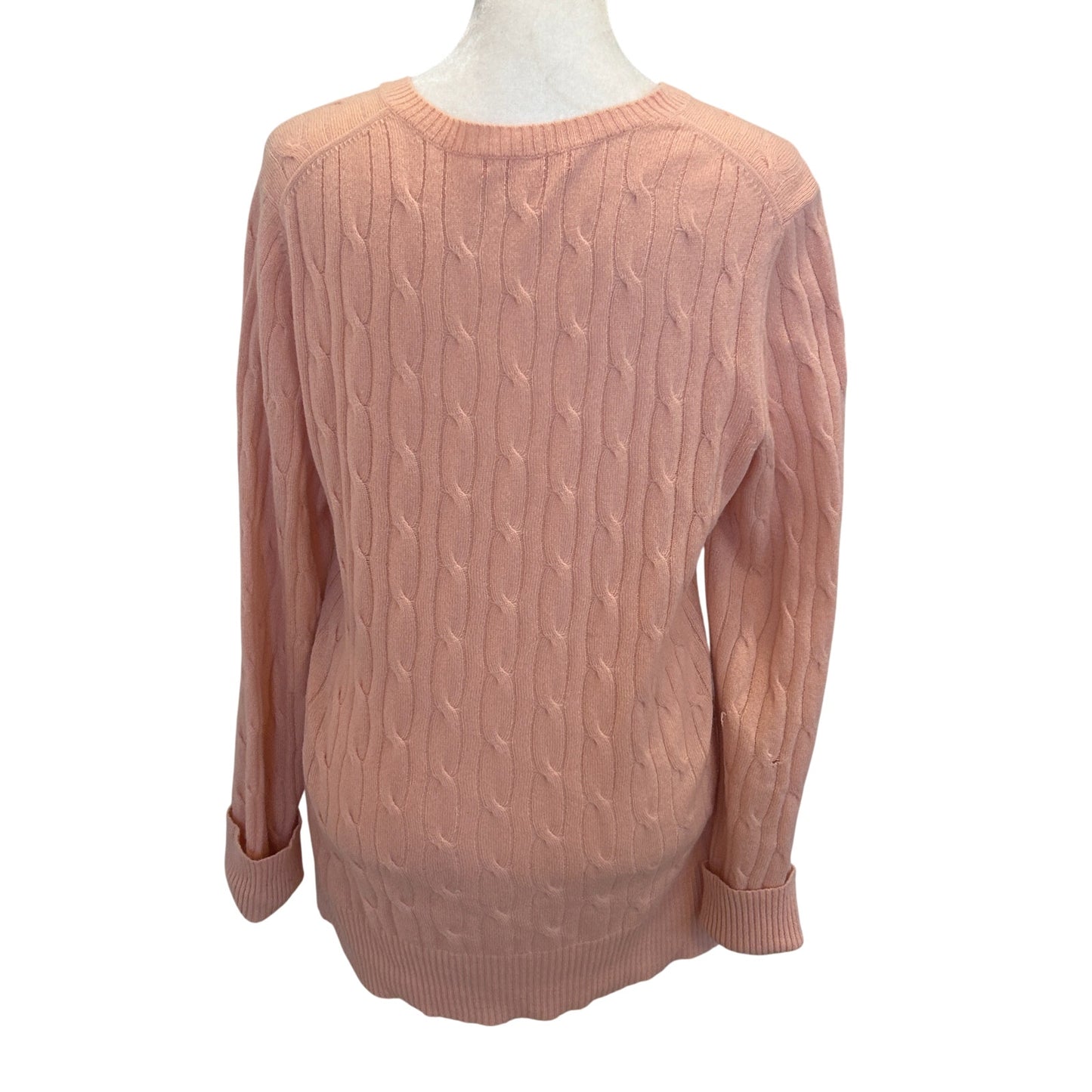 Christopher Fischer Pink V-Neck Cable Knit Cashmere Sweater Womens Size Medium