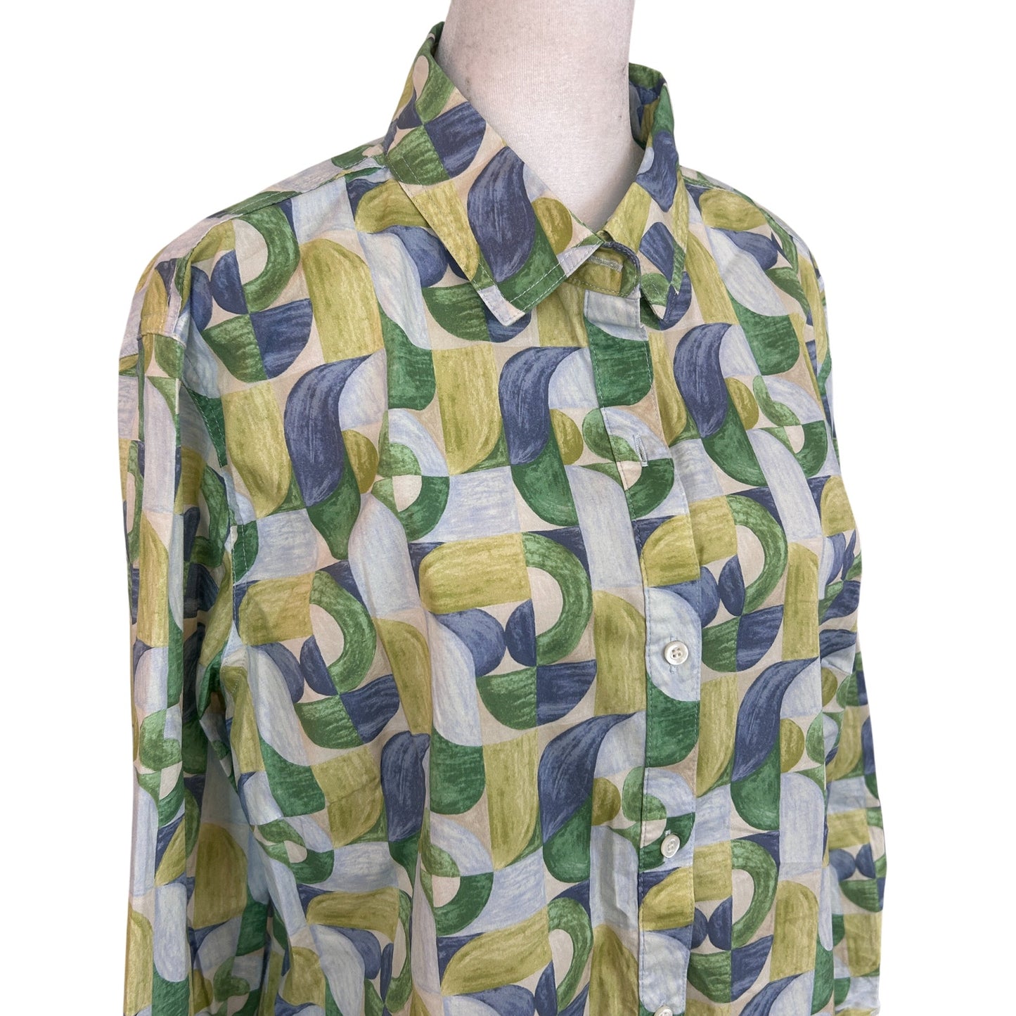 J. McLaughlin Yellow, Blue, Green White  Button Down Top Womens Size XL