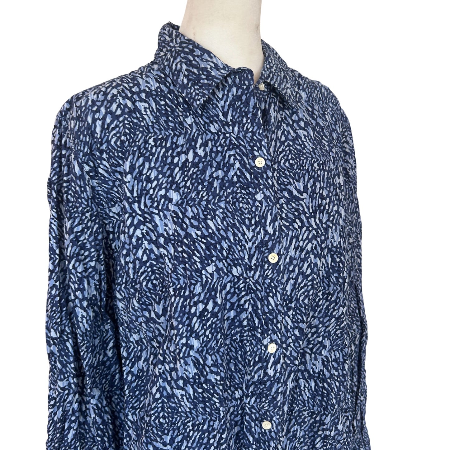 J. McLaughlin Blue and White Button Down Top Womens Size XL