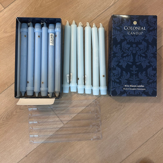 Colonial Candle Coastal Blue 10" Classic Candles Lot of 12  New in Box