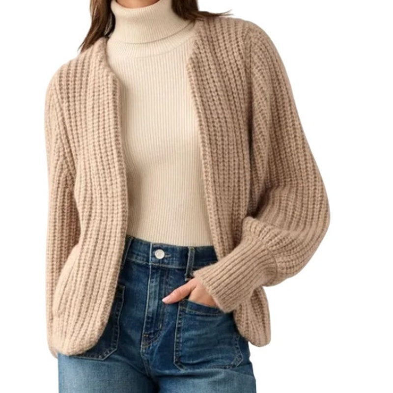 White + Warren NWT Plush Alpaca Blend Open Jacket Sweater Oat Straw Womens Small