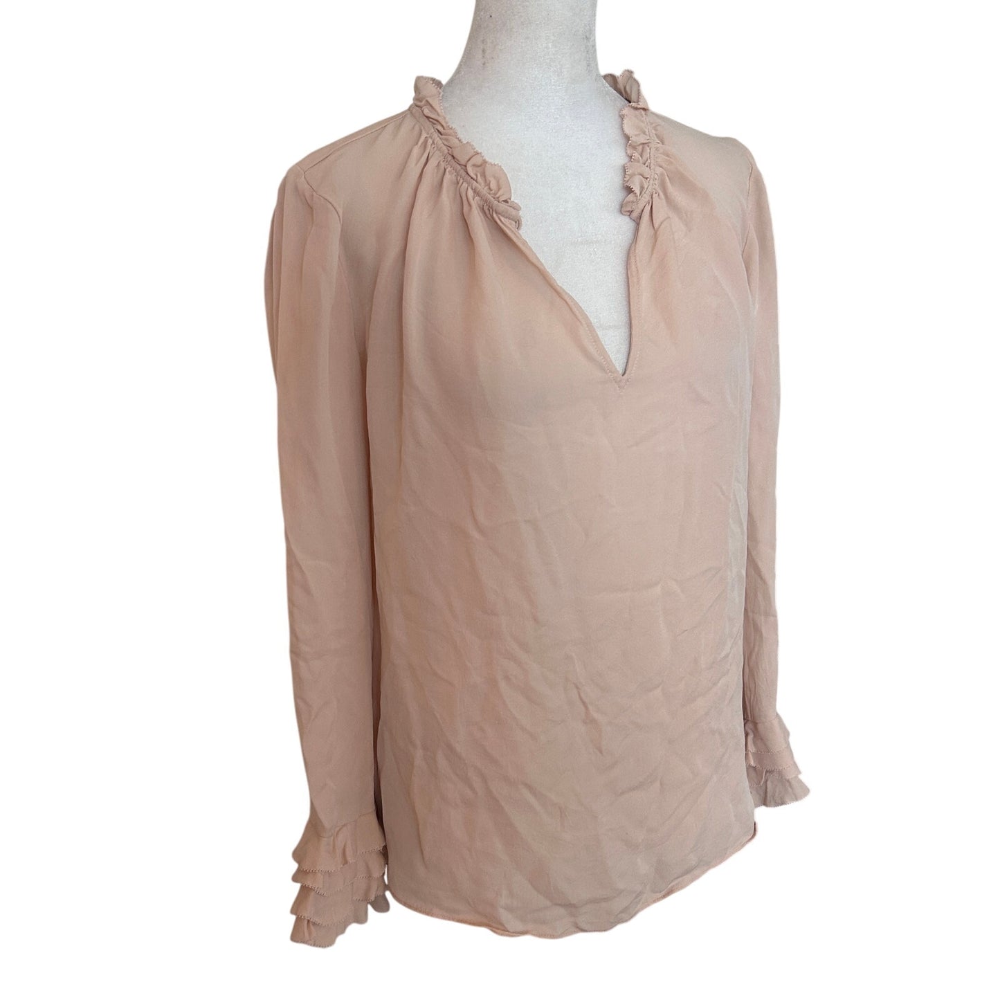 Rebecca Taylor Light Pink Long Sleeve Silk Ruffled Blouse Top Womens Size 12
