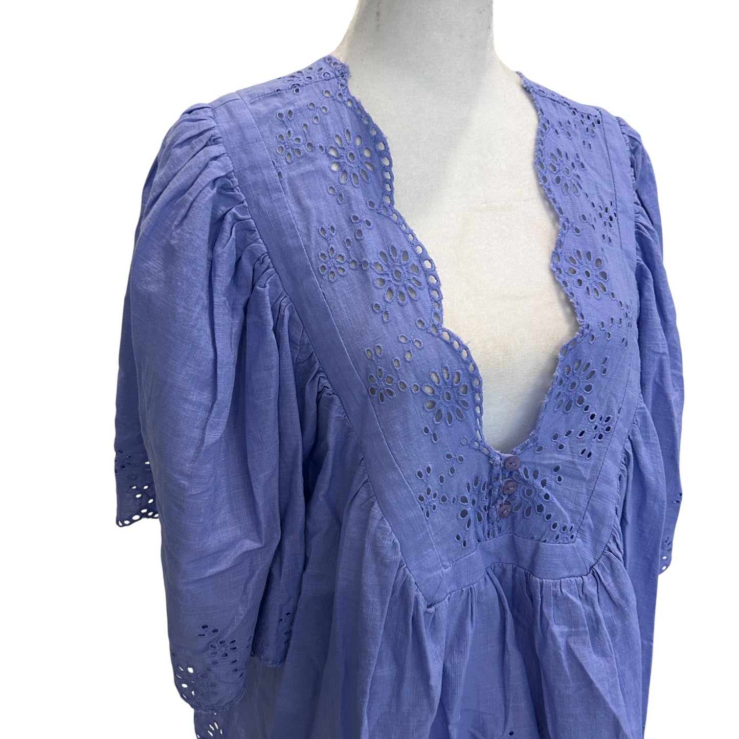Free People Purple Eyelet Boxy Short Sleeve Boho Top Womens Size Small