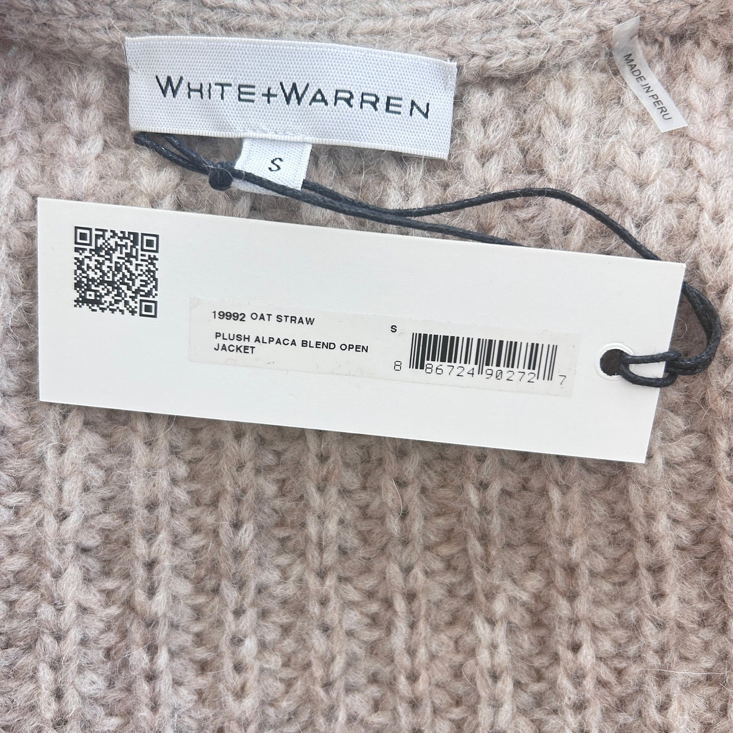 White + Warren NWT Plush Alpaca Blend Open Jacket Sweater Oat Straw Womens Small