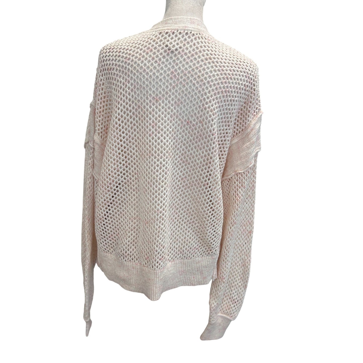 Pilcro Pink Open Weave Boxy Long Sleeve Cardigan Sweater Womens Size Medium