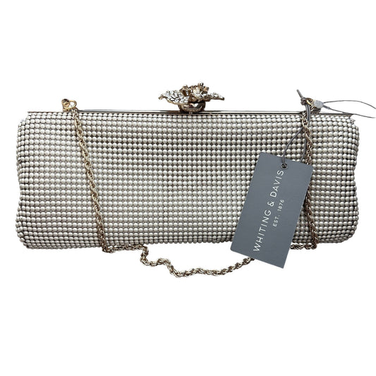 Whiting & Davis NWT Ivory and Gold Beaded Clutch With Chain Strap NEW