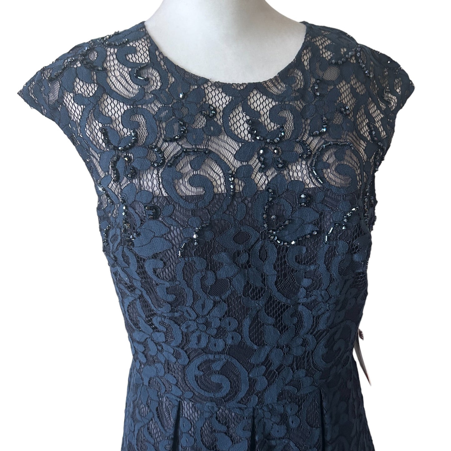 Carmen Marc Valvo Infusion Navy Blue Embellished Lace High Low Dress NEW Size 10