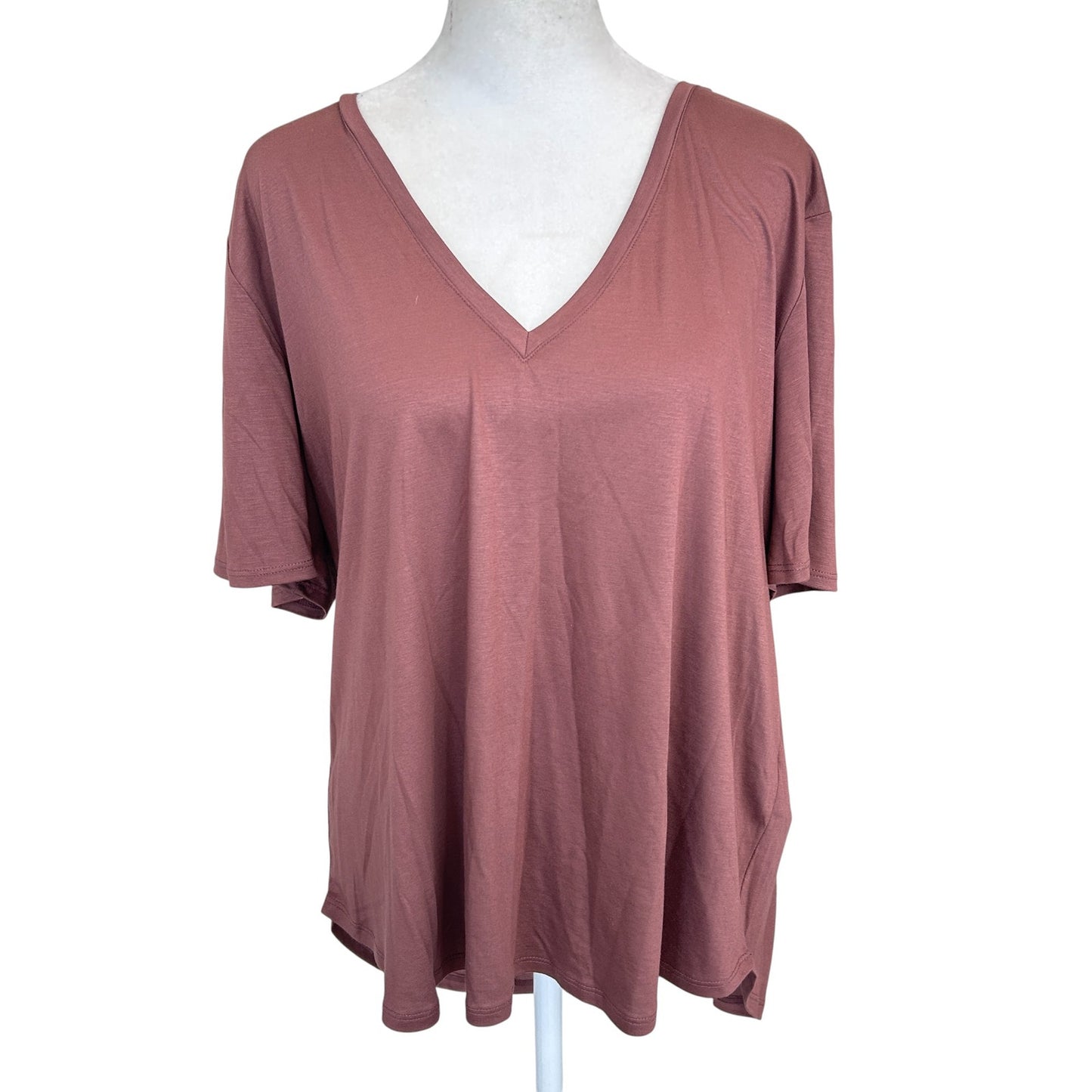 Anthropologie Chocolate Brown V-Neck Tunic Tee Shirt Top Womens Size Large