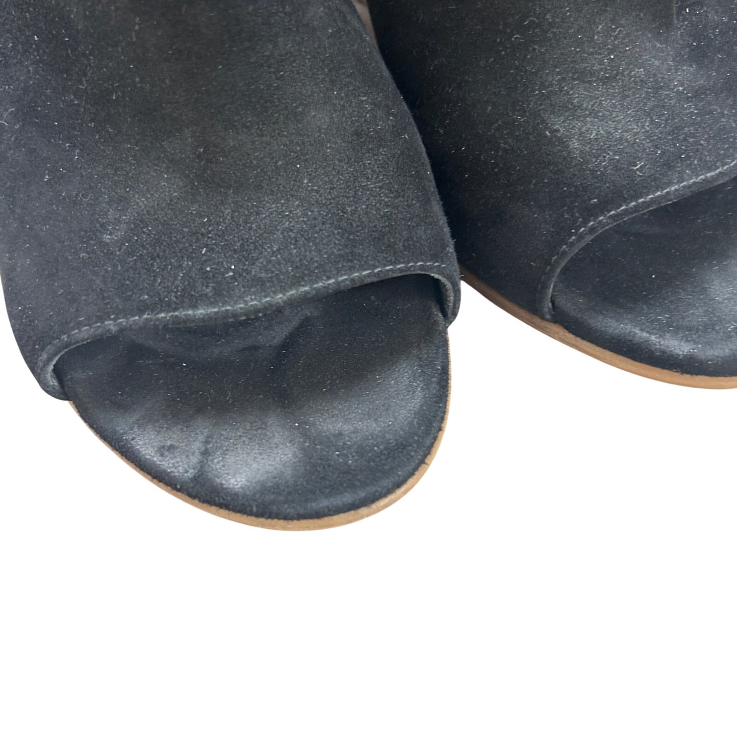 Stuart Weitzman Black Suede Cork Wedge Peep Toe Slingback Sandals Womens Size 9