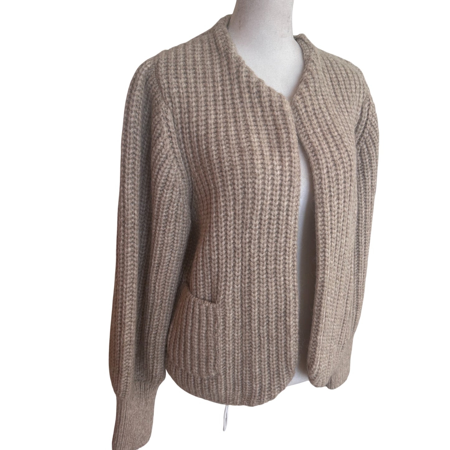 White + Warren NWT Plush Alpaca Blend Open Jacket Sweater Oat Straw Womens Small