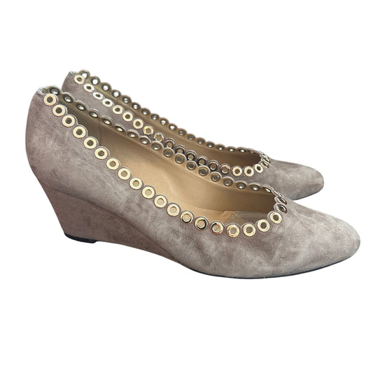 VANELi Deana Truffle Suede Brown Gold Metal Eyelet Trim Wedges Womens Size 8.5