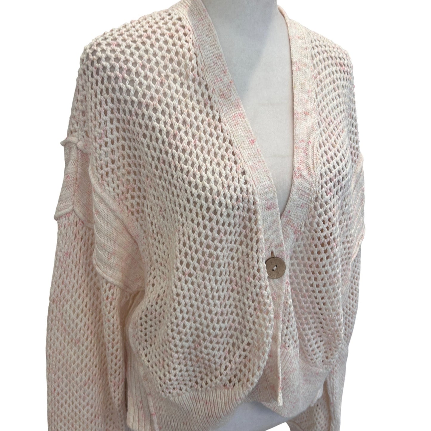 Pilcro Pink Open Weave Boxy Long Sleeve Cardigan Sweater Womens Size Medium