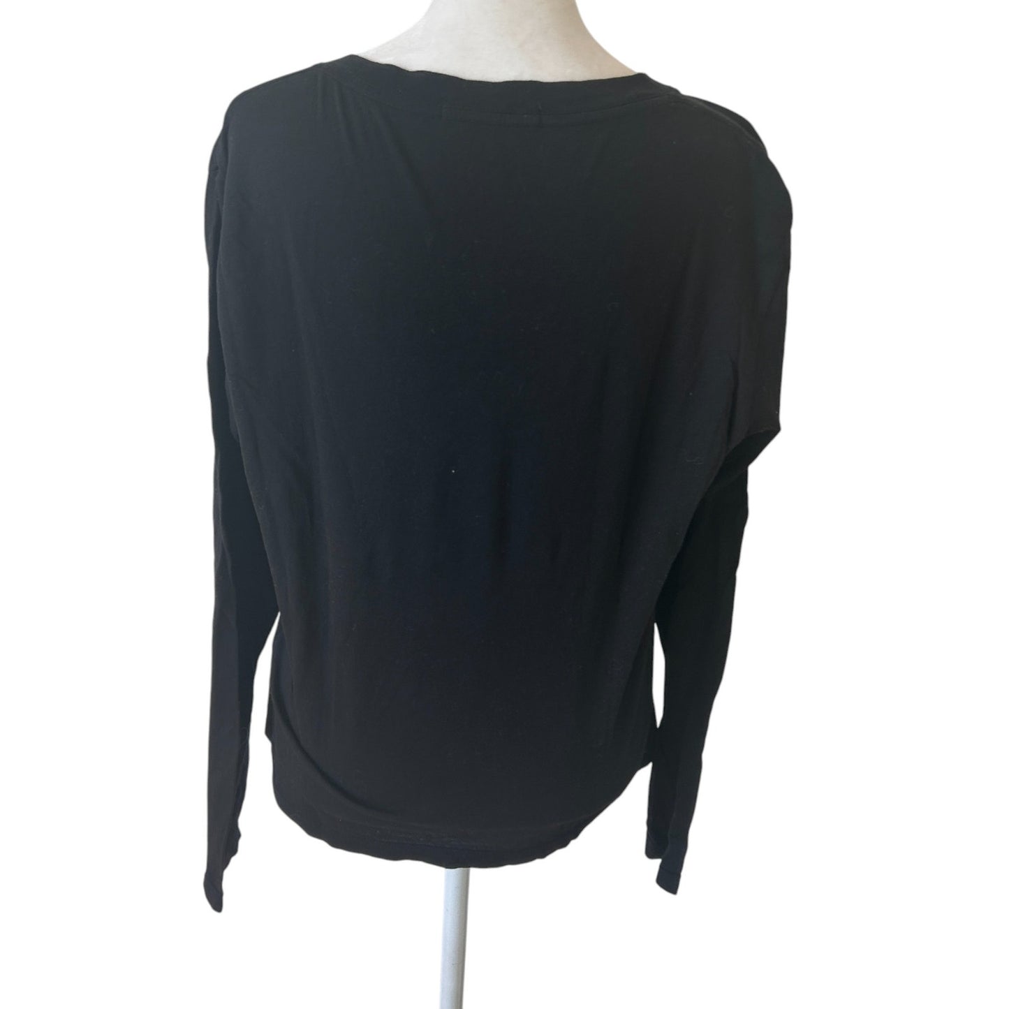 Perfect White Tee Black Long Sleeve V-Neck Classic Tee Shirt Womens Size Small