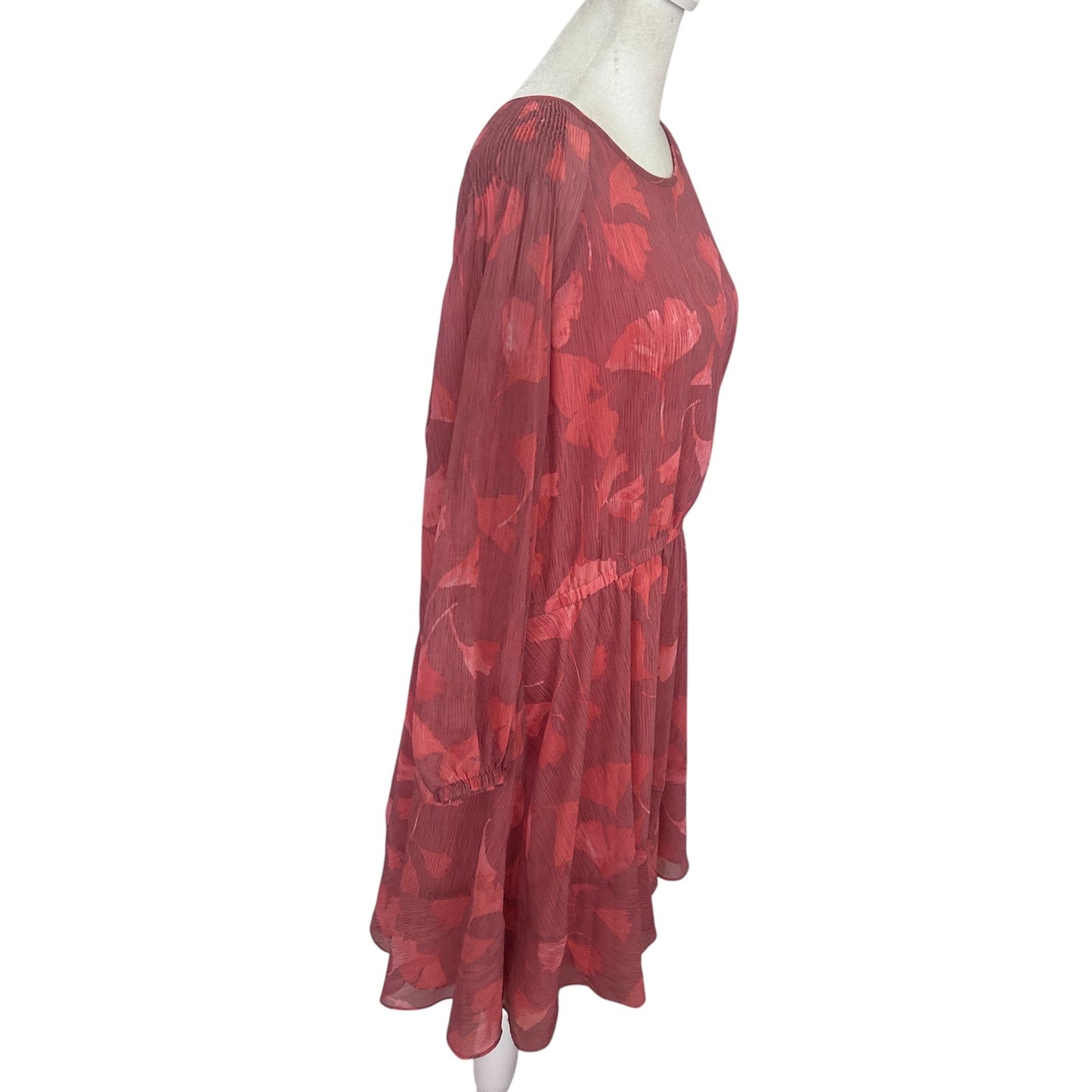 H Halton Pink Floral Long Sleeve Short Ruffled Dress Womens Size Large
